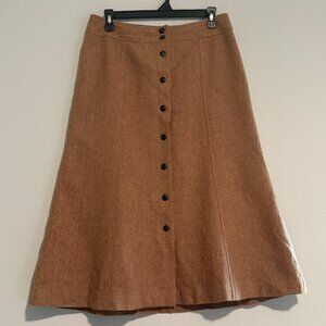 Talbots Midi Skirt Womens 6 Brown Tweed A-Line Wool Academia Office Button Front
